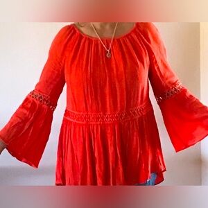 Crinkle Guaze Bell Sleeve Top